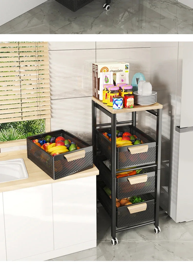 5 Tier Kitchen Metal Rolling Stackable Basket