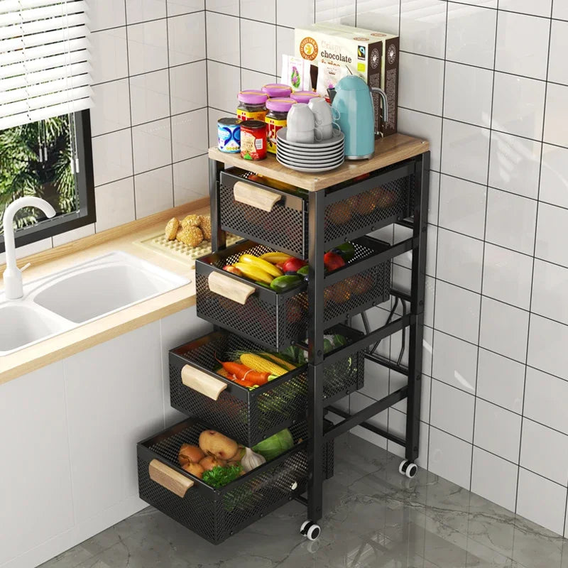 5 Tier Kitchen Metal Rolling Stackable Basket